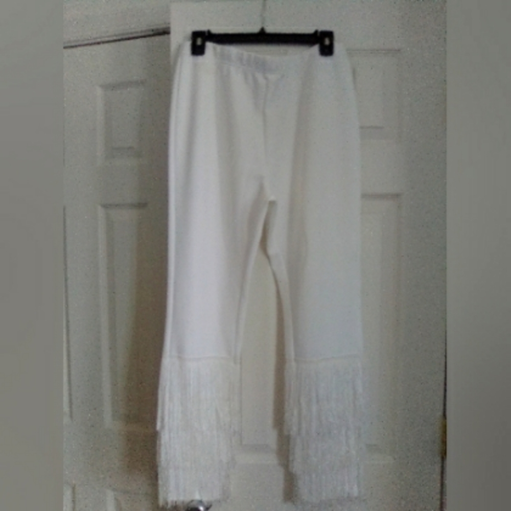 White Stretch Fringe Slacks